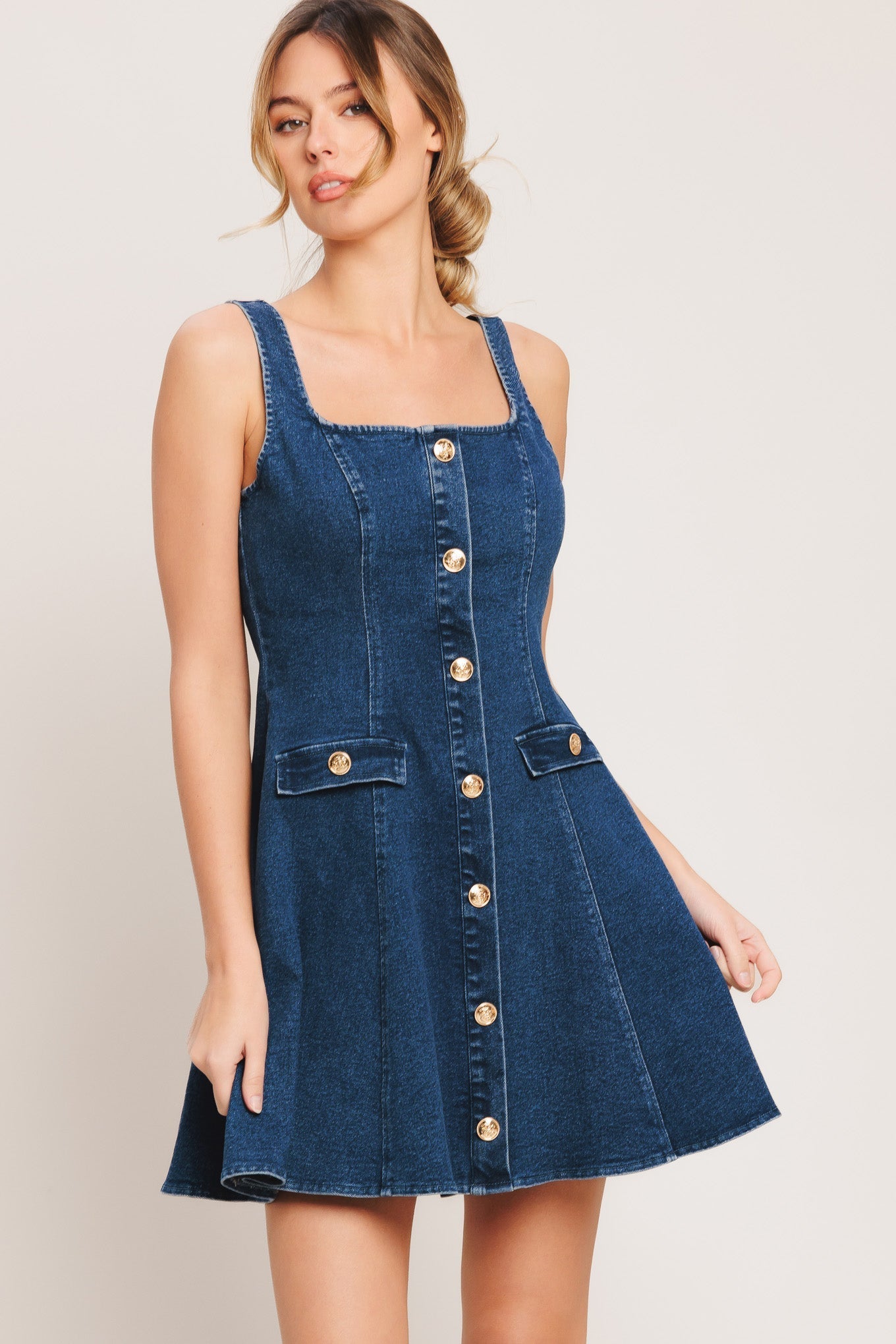 URBAN POLISH SQUARE NECK DENIM MINI DRESS