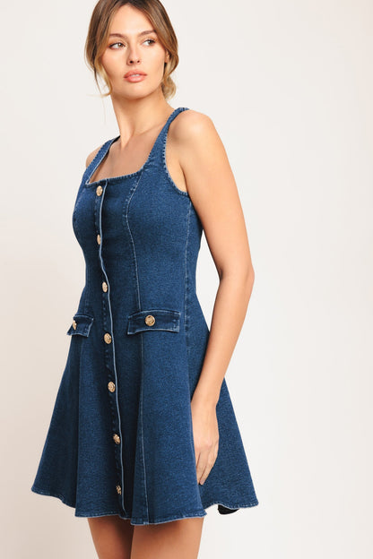 URBAN POLISH SQUARE NECK DENIM MINI DRESS