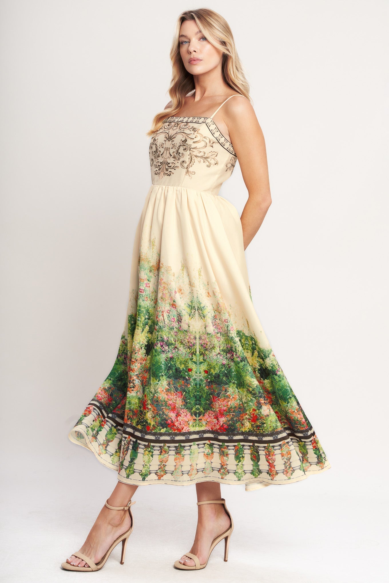 HEIRLOOM BORDER PRINTED MIDI DRESS