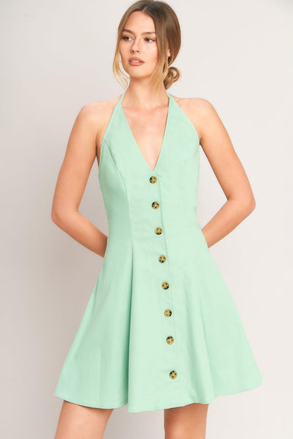 LOVELY CHARM MINT HALTER MINI DRESS