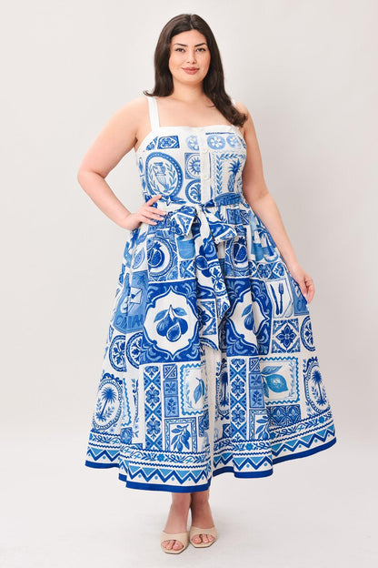 BLUE MAJOLICA CHARM MIDI DRESS