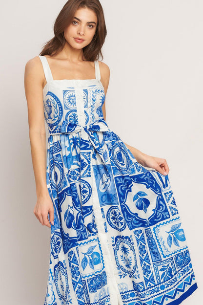 BLUE MAJOLICA CHARM MIDI DRESS