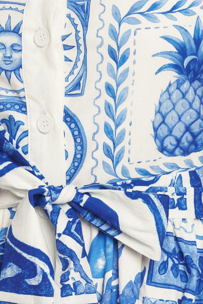 BLUE MAJOLICA CHARM MIDI DRESS