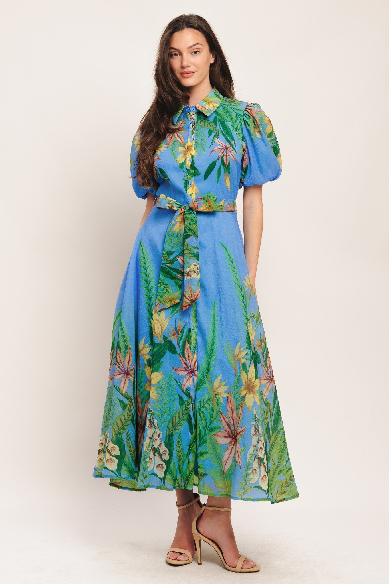 PALM SERENADE BLUE MIDI DRESS