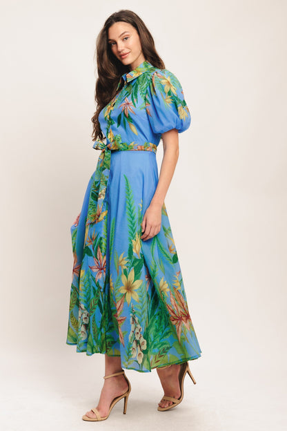 PALM SERENADE BLUE MIDI DRESS