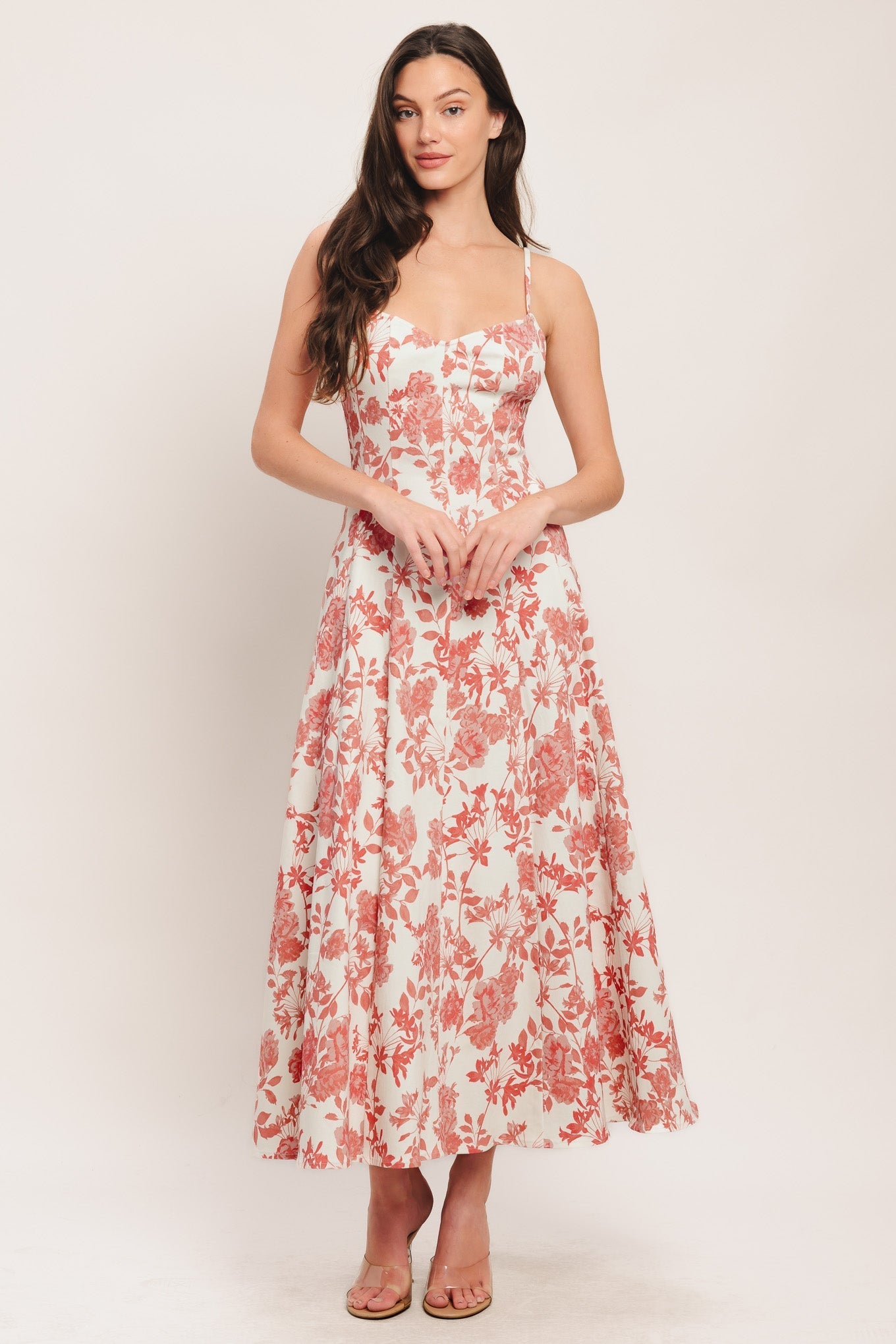 FLORAL HAZE CORAL MIDI DRESS
