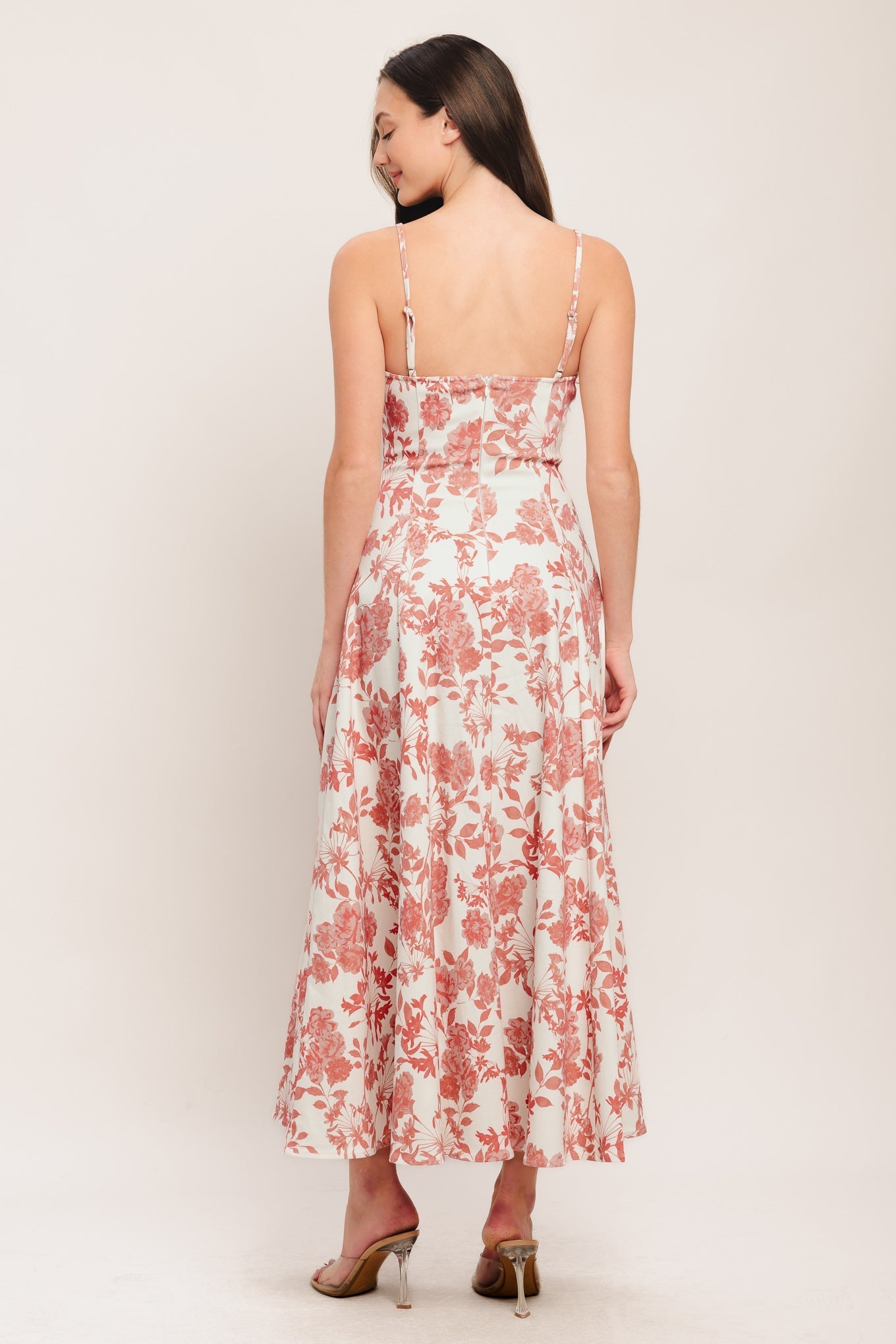 FLORAL HAZE CORAL MIDI DRESS