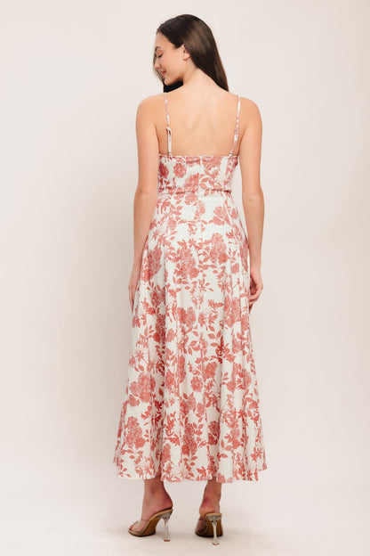 FLORAL HAZE CORAL MIDI DRESS