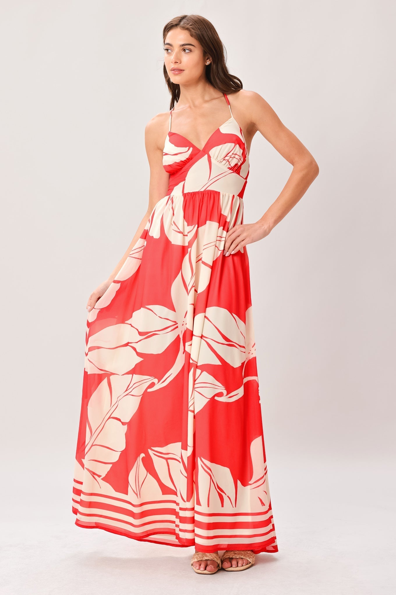 TROPIC BLOOMS RED MAXI DRESS