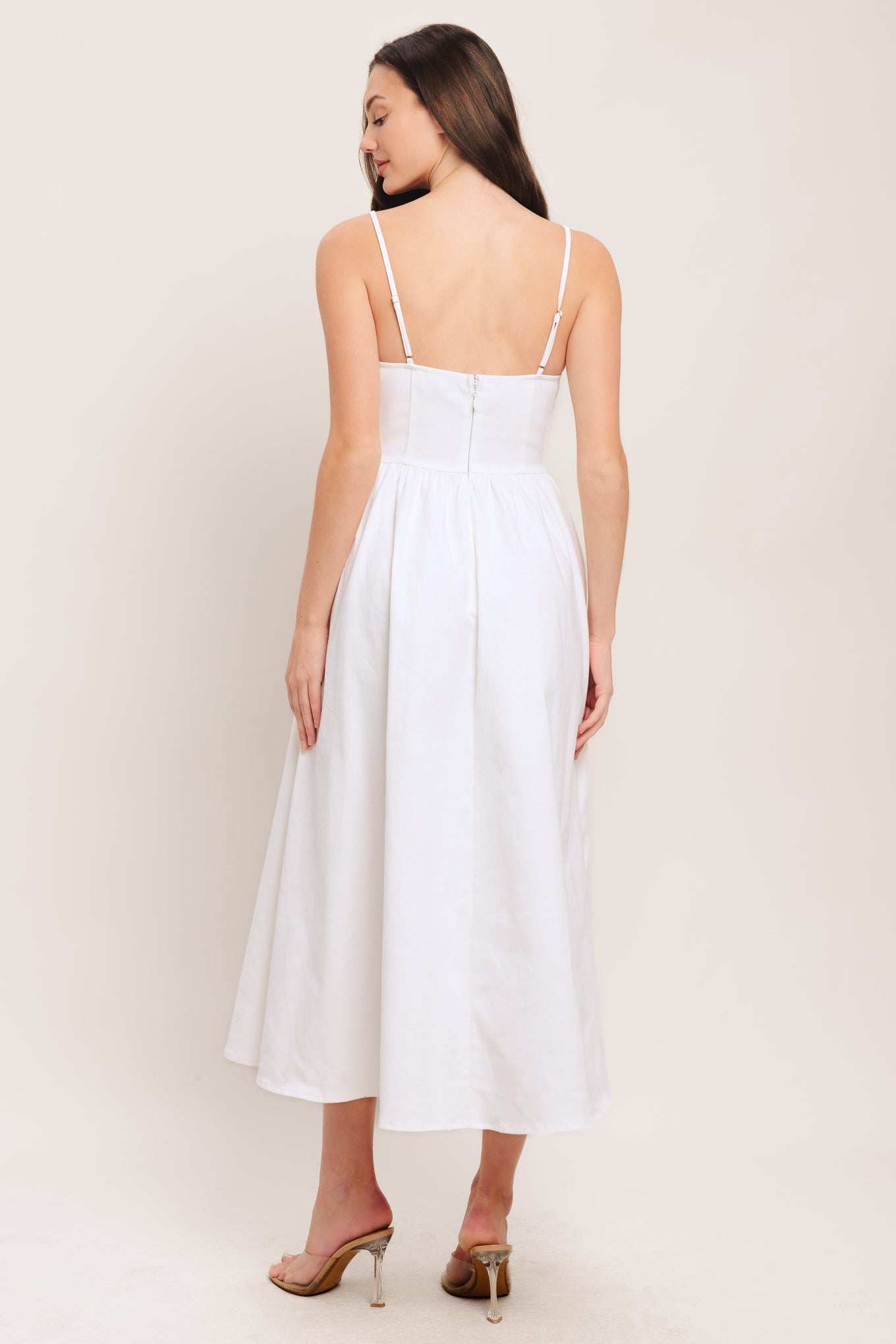 CLOUD PETAL EMBROIDERED WHITE DENIM MIDI DRESS