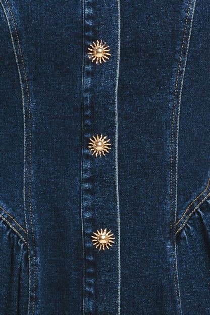 EFFORTLESS POLISH BUTTON FRONT DENIM MIDI DRESS