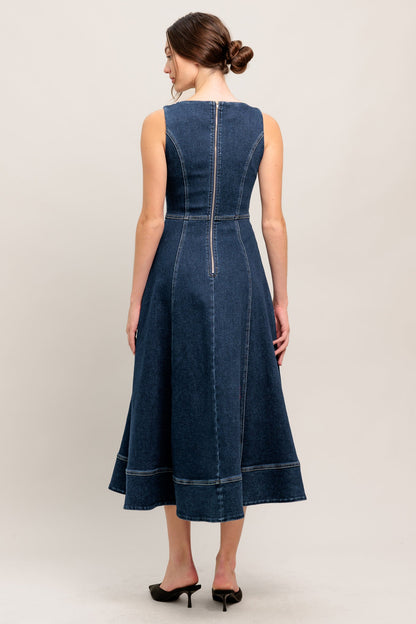 SIMPLE STATEMENT SLEEVELESS DENIM MIDI DRESS