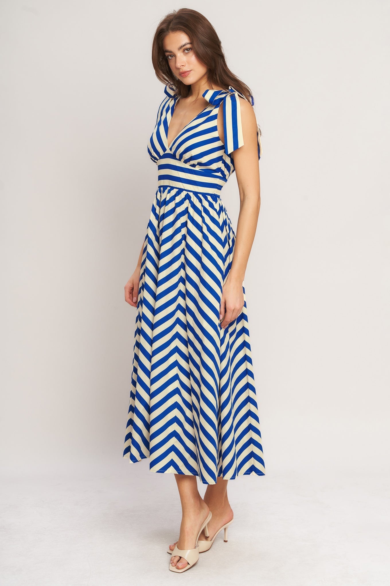 BLUE VOYAGE STRIPE MIDI DRESS