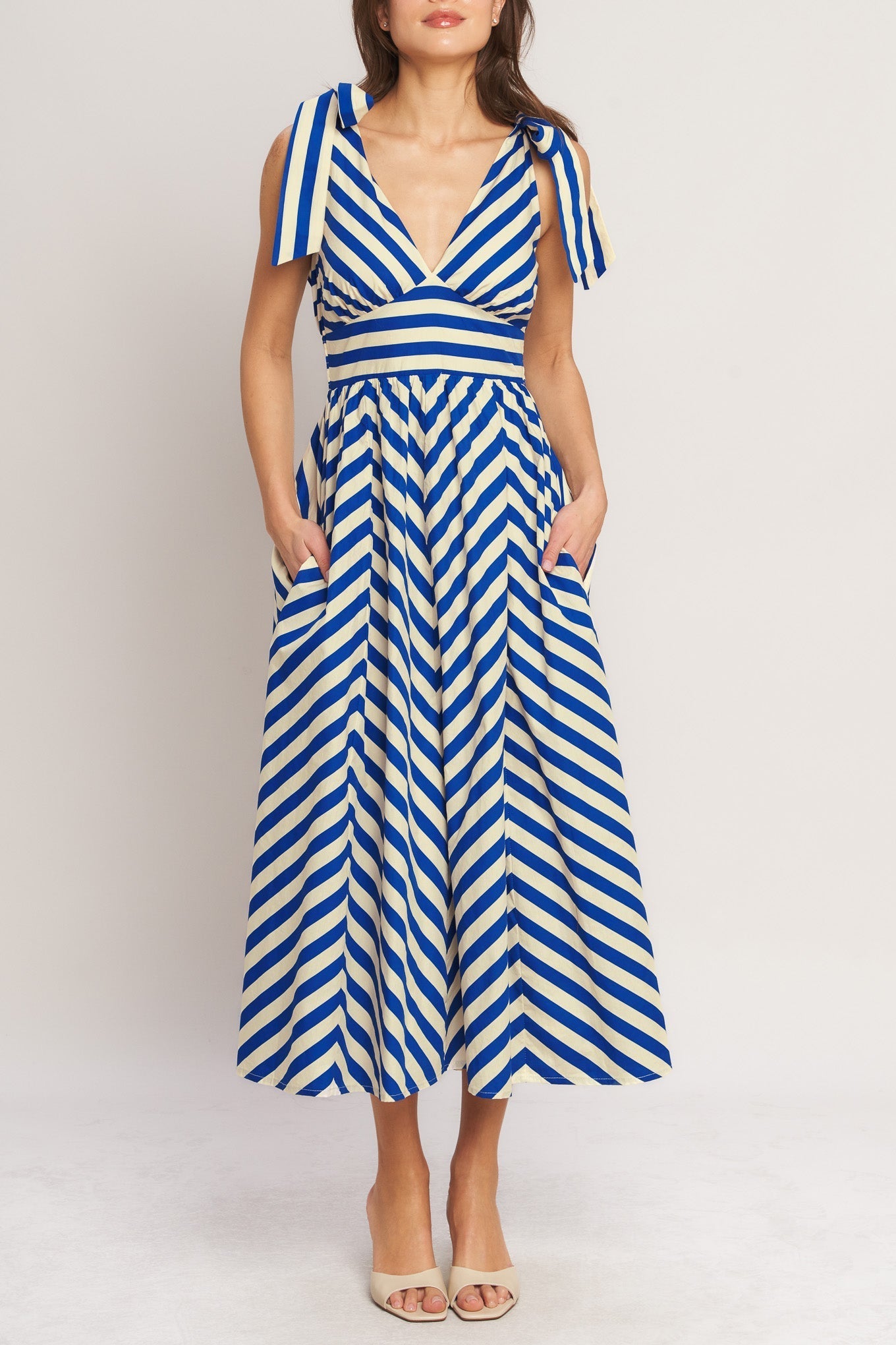 BLUE VOYAGE STRIPE MIDI DRESS
