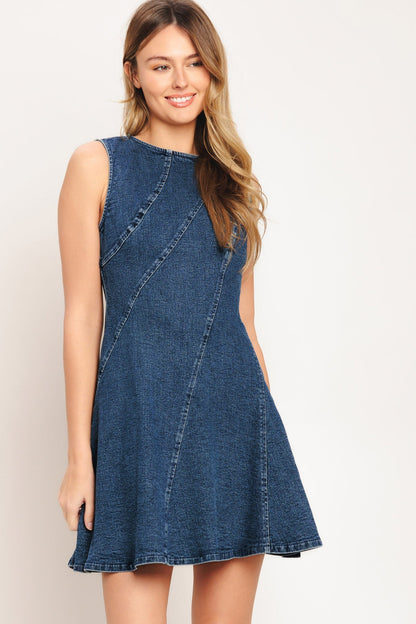DAY TO NIGHT SLEEVELESS DENIM MINI DRESS