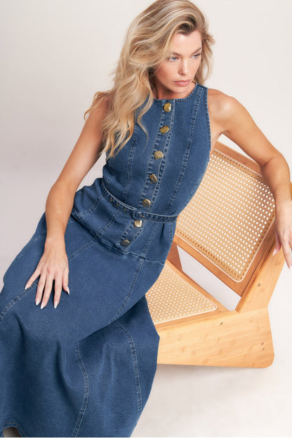 SUNDAY STROLL A- DENIM MIDI DRESS