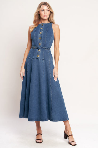 SUNDAY STROLL A- DENIM MIDI DRESS