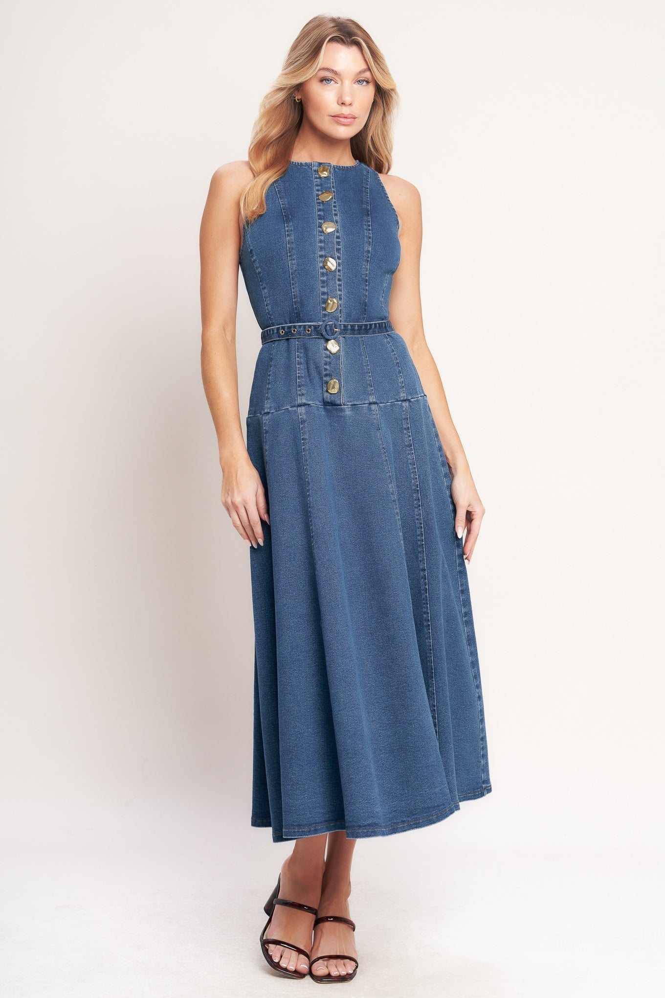 SUNDAY STROLL A- DENIM MIDI DRESS
