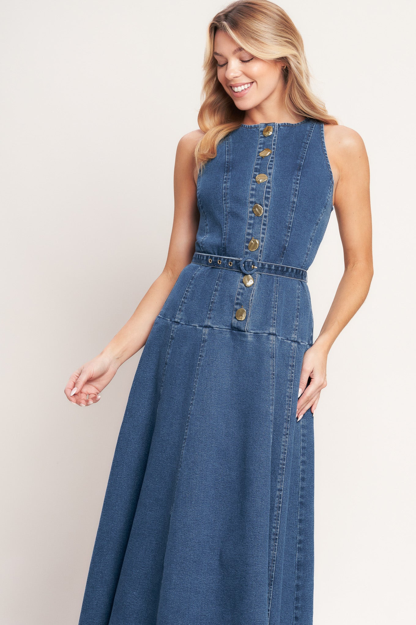 SUNDAY STROLL A- DENIM MIDI DRESS