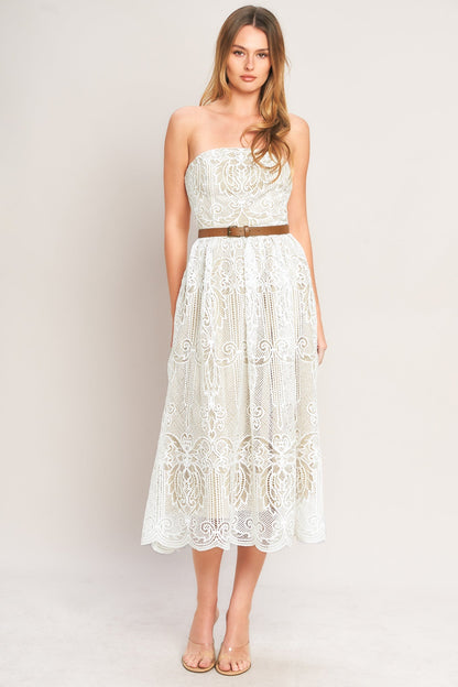 ELEGANT GARDEN LACE MIDI DRESS