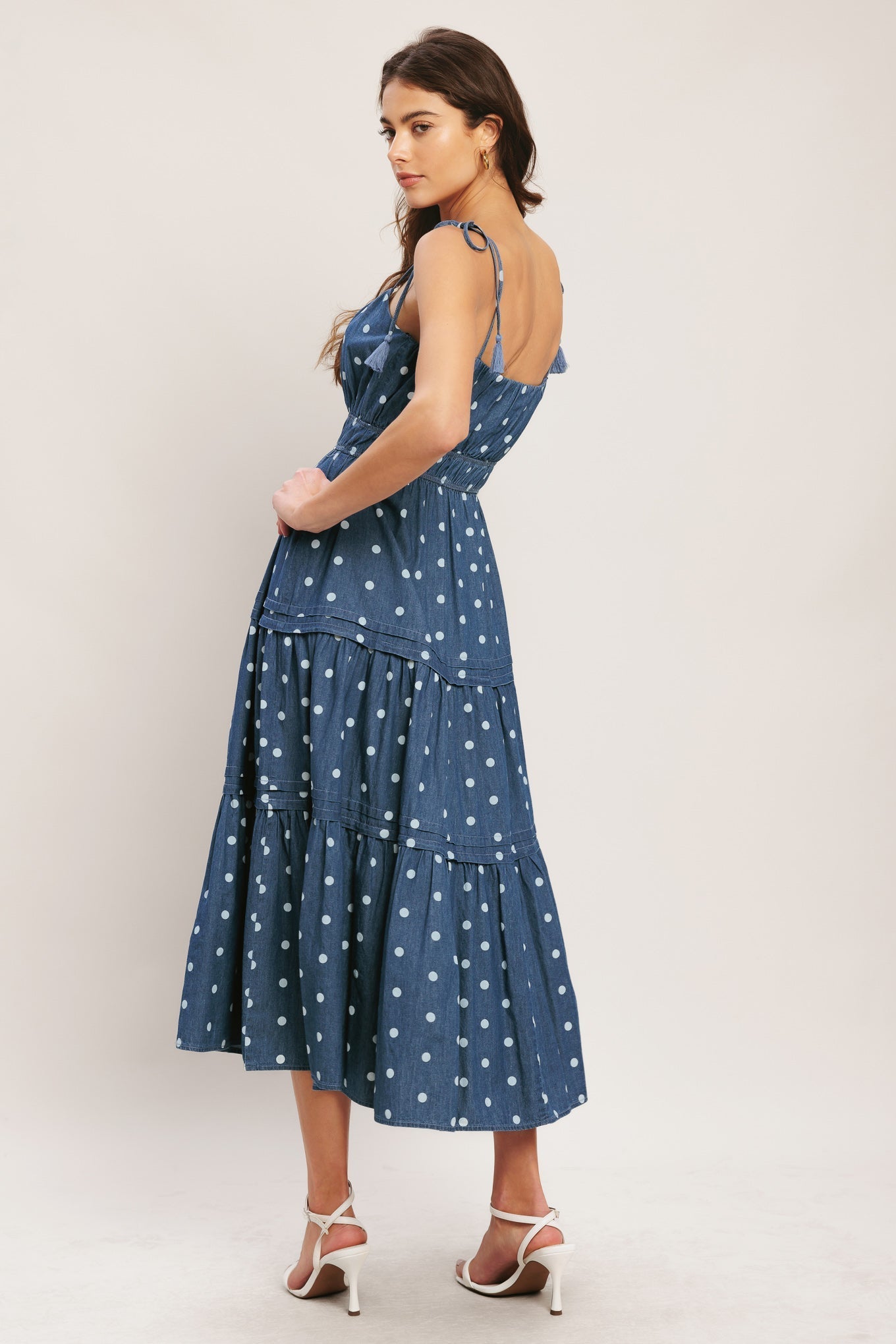 NAUTICAL TIES POLKA DOT DENIM MIDI DRESS