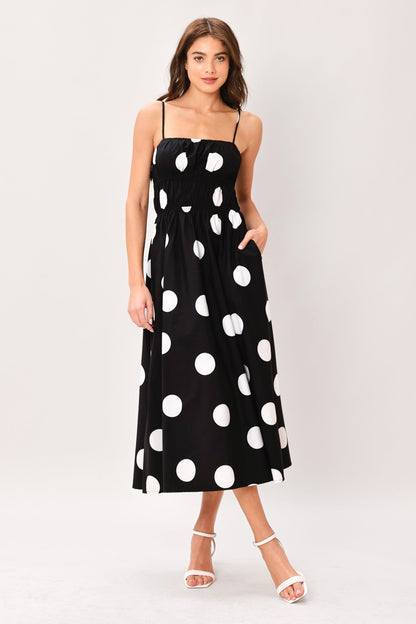 DOT THEORY BLACK & WHITE MIDI DRESS