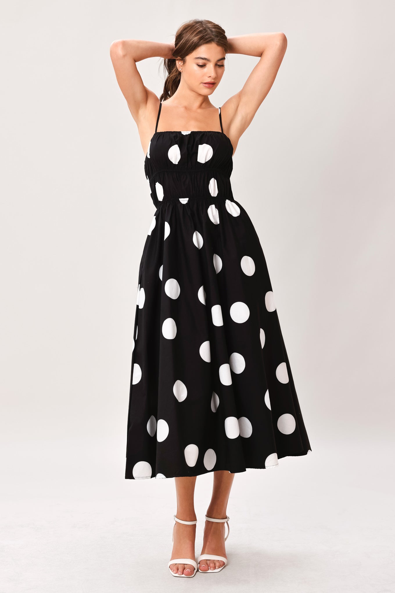 DOT THEORY BLACK & WHITE MIDI DRESS