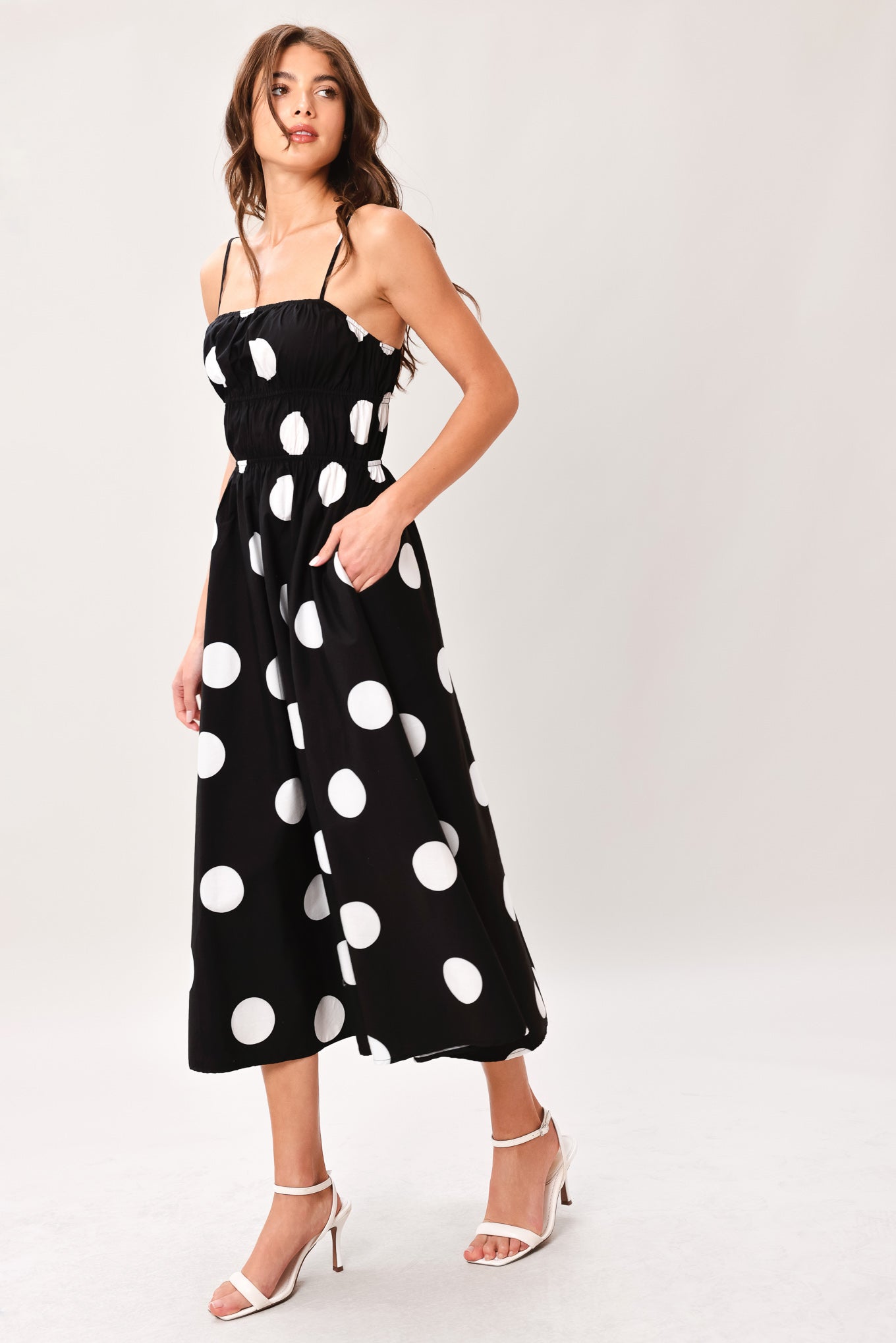 DOT THEORY BLACK & WHITE MIDI DRESS