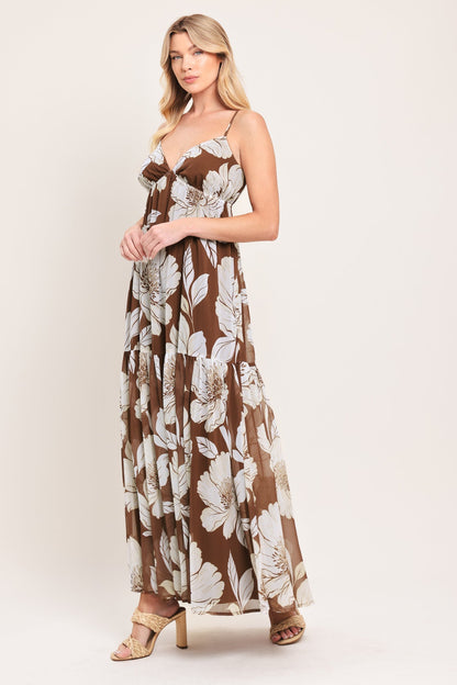 DESERT BLOOM BROWN FLORAL MAXI DRESS