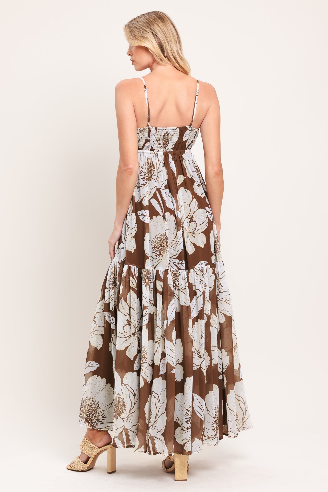 DESERT BLOOM BROWN FLORAL MAXI DRESS