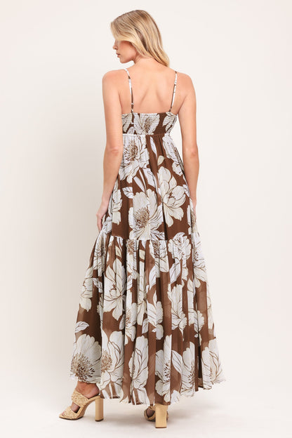 DESERT BLOOM BROWN FLORAL MAXI DRESS