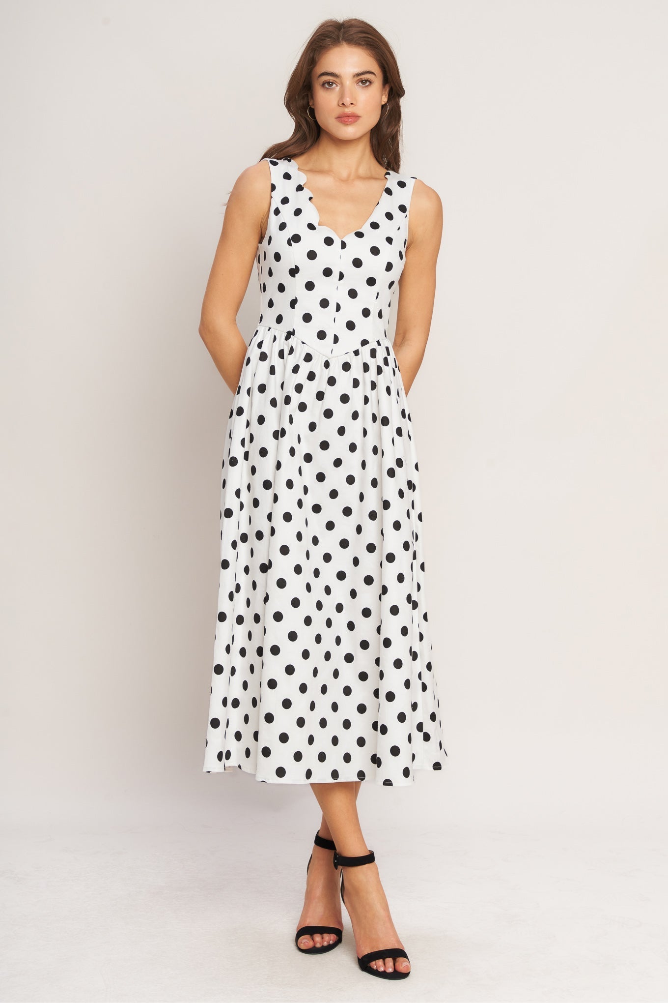 VINTAGE WHISPER POLKA DOT MIDI DRESS