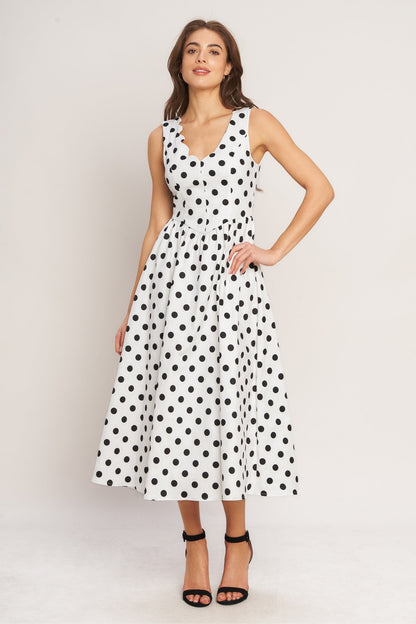 VINTAGE WHISPER POLKA DOT MIDI DRESS