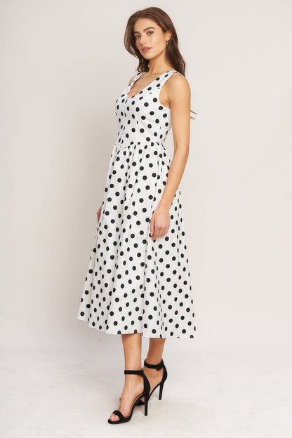 VINTAGE WHISPER POLKA DOT MIDI DRESS