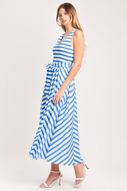 BLUE SERENA STRIPED MIDI DRESS