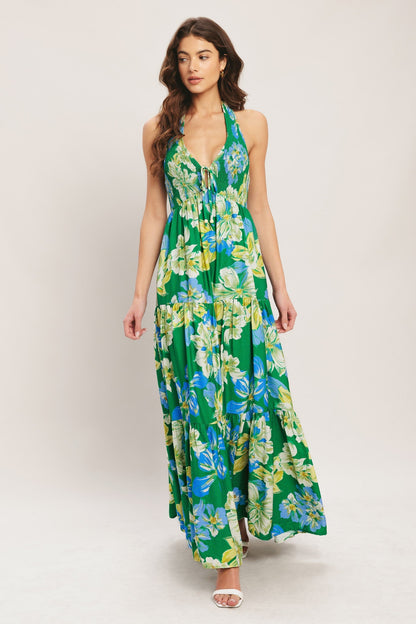 PALM SHORE BLOOM GREEN MAXI DRESS
