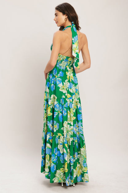 PALM SHORE BLOOM GREEN MAXI DRESS