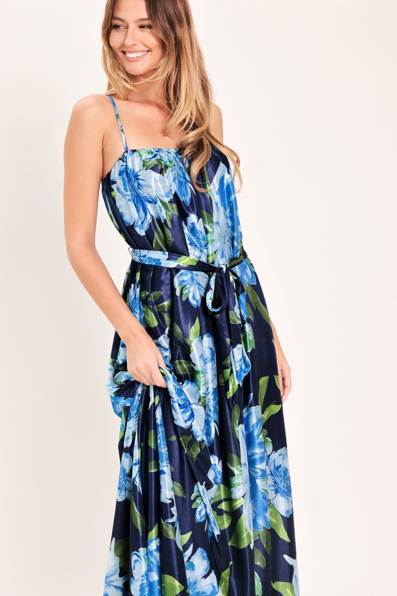 ELEGANT NAVY & BLUE BLOSSOM MAXI DRESS