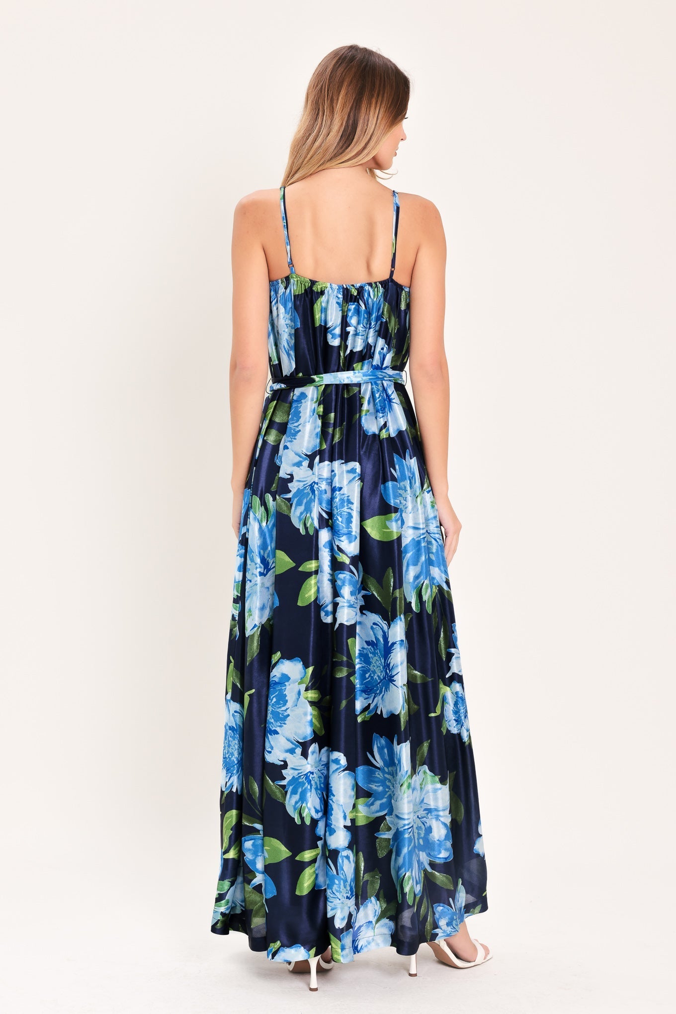 ELEGANT NAVY & BLUE BLOSSOM MAXI DRESS