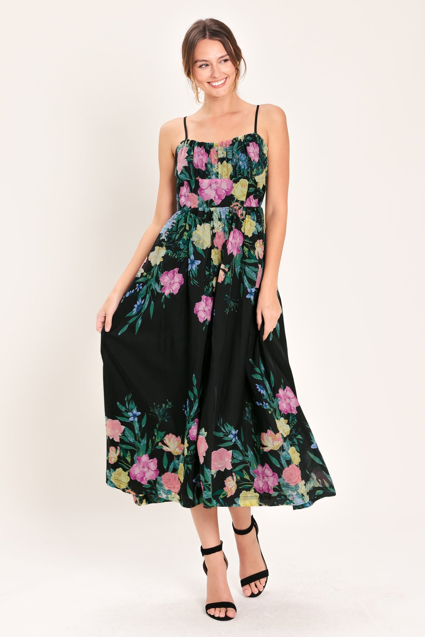 SHADOW SPRINGS A- FLORAL MIDI DRESS