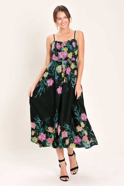 SHADOW SPRINGS A- FLORAL MIDI DRESS