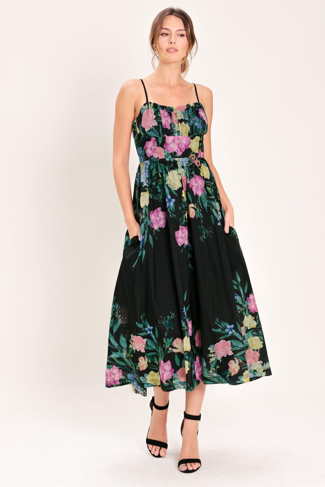 SHADOW SPRINGS A- FLORAL MIDI DRESS