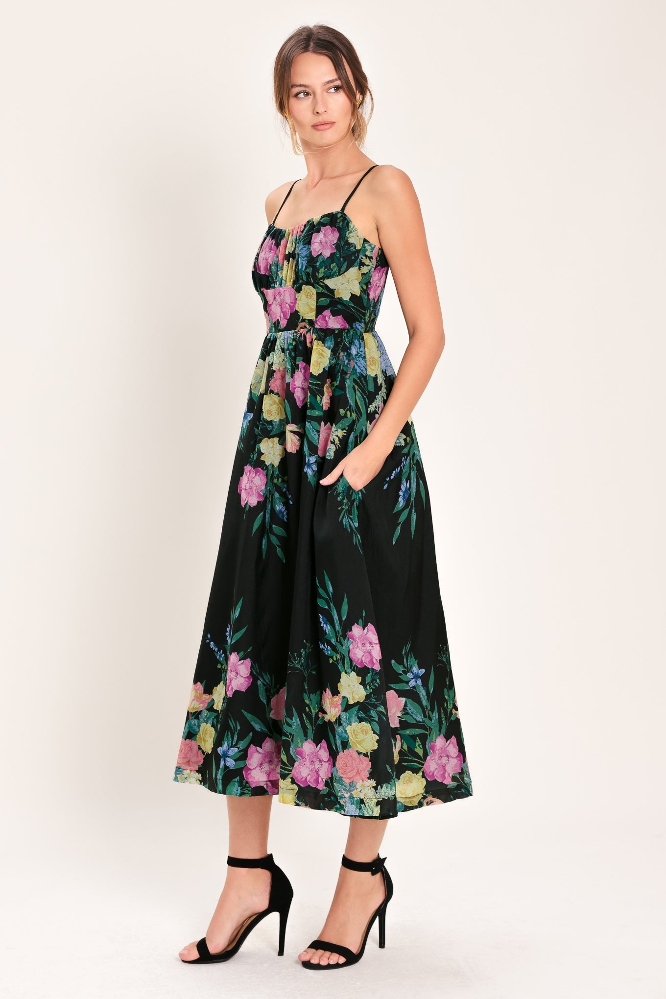 SHADOW SPRINGS A- FLORAL MIDI DRESS