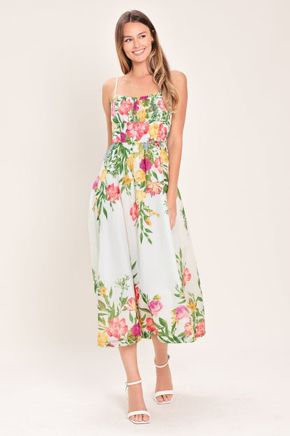SHADOW SPRINGS A- FLORAL MIDI DRESS