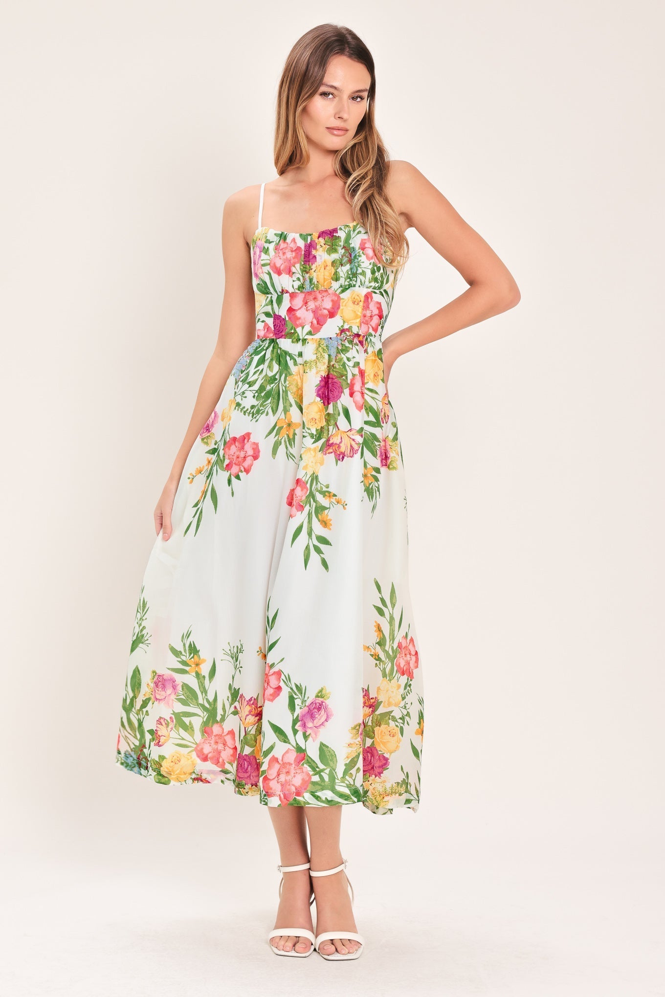 SHADOW SPRINGS A- FLORAL MIDI DRESS