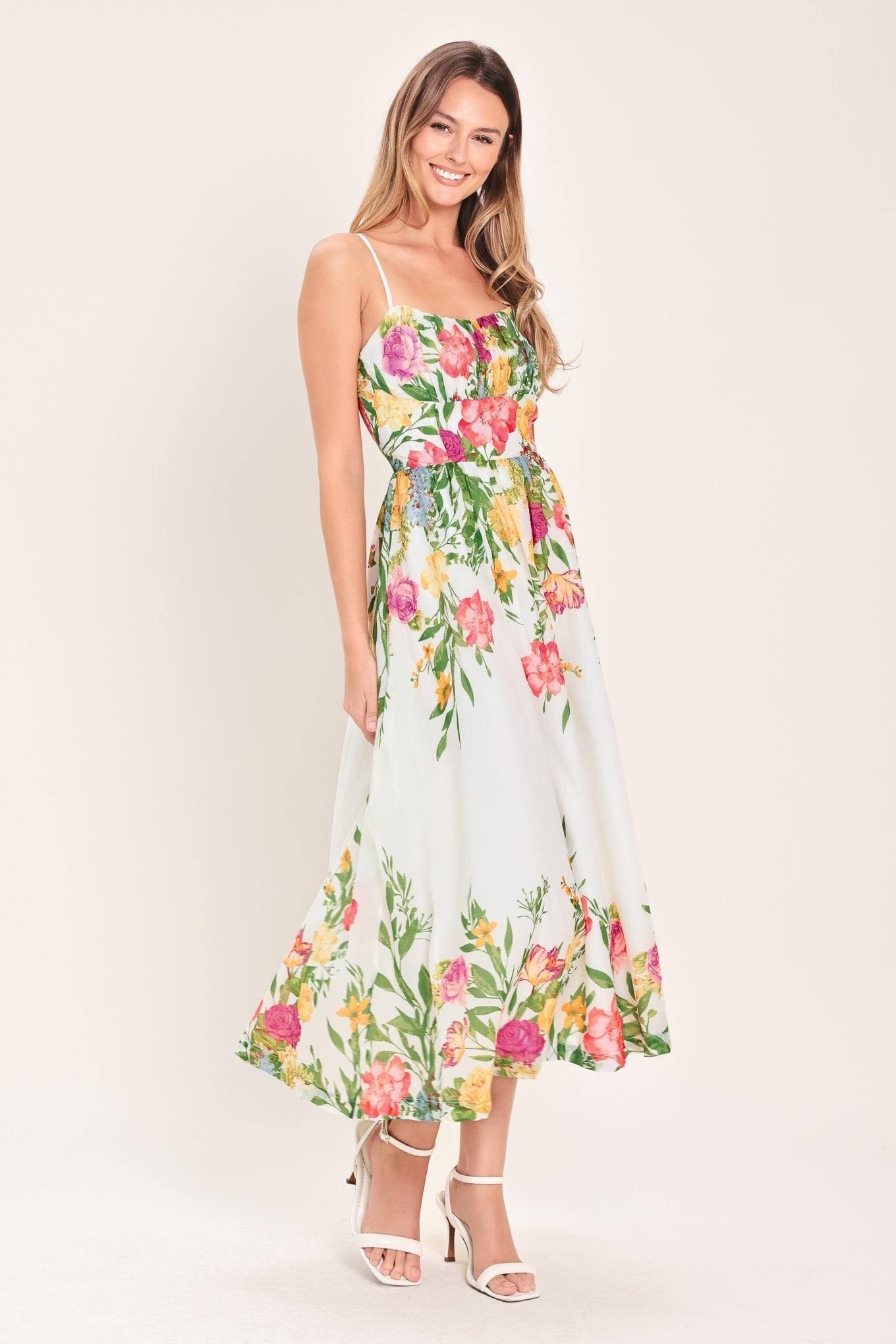 SHADOW SPRINGS A- FLORAL MIDI DRESS