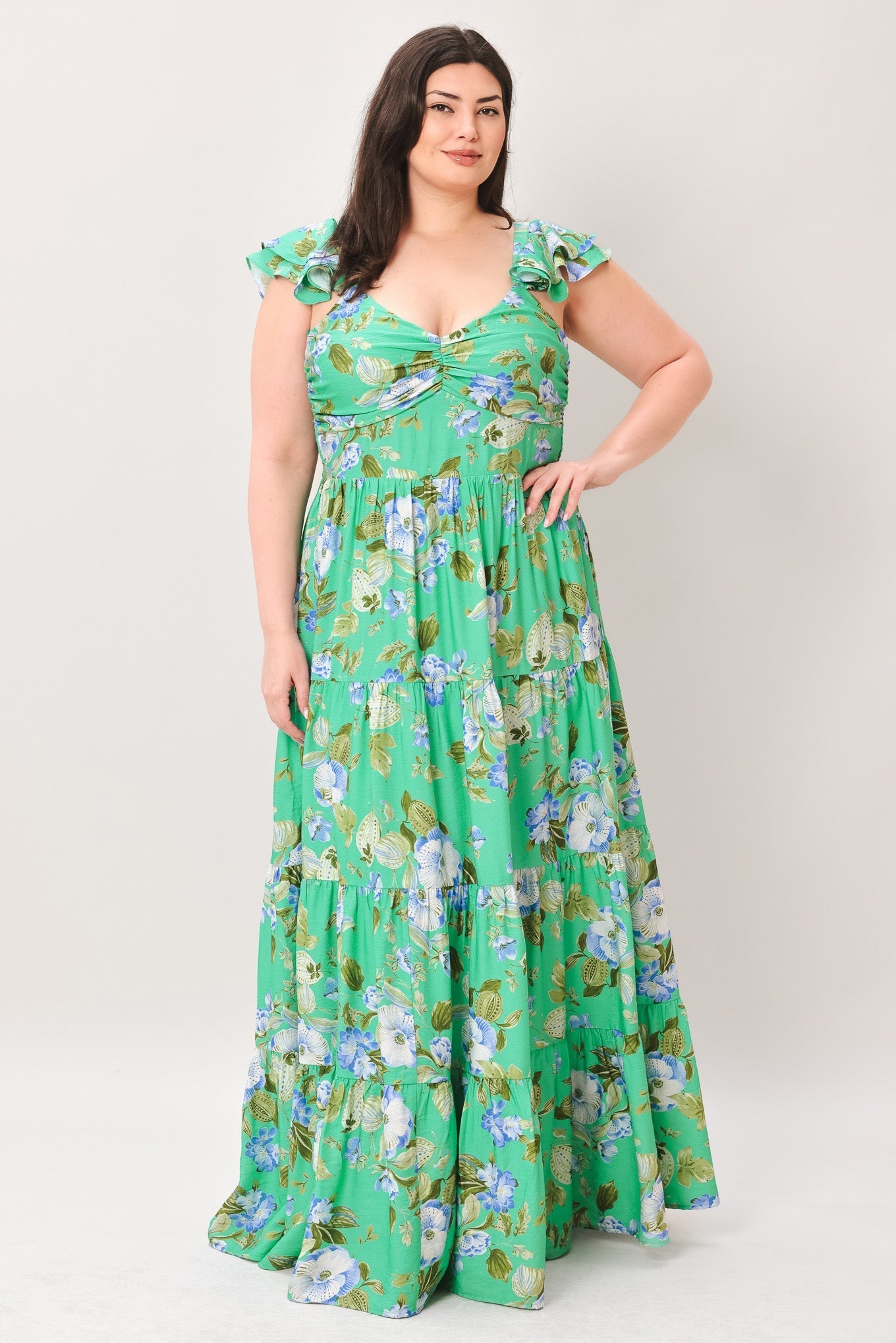 FRESH BLOSSOM GREEN FLORAL MAXI DRESS