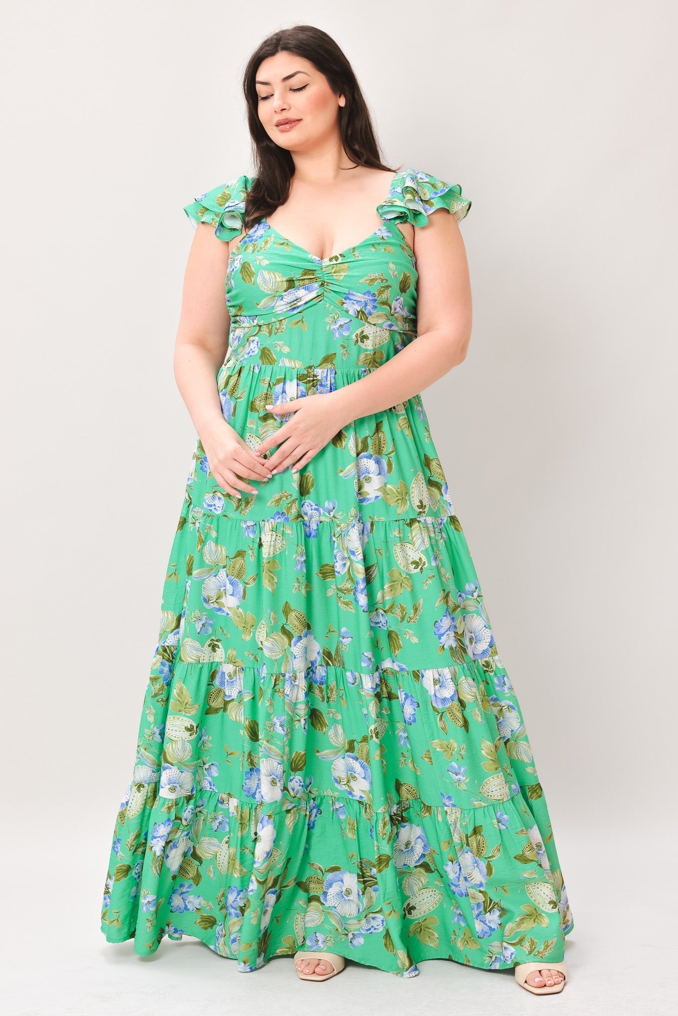 FRESH BLOSSOM GREEN FLORAL MAXI DRESS