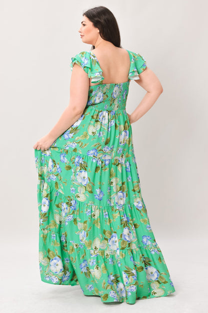 FRESH BLOSSOM GREEN FLORAL MAXI DRESS
