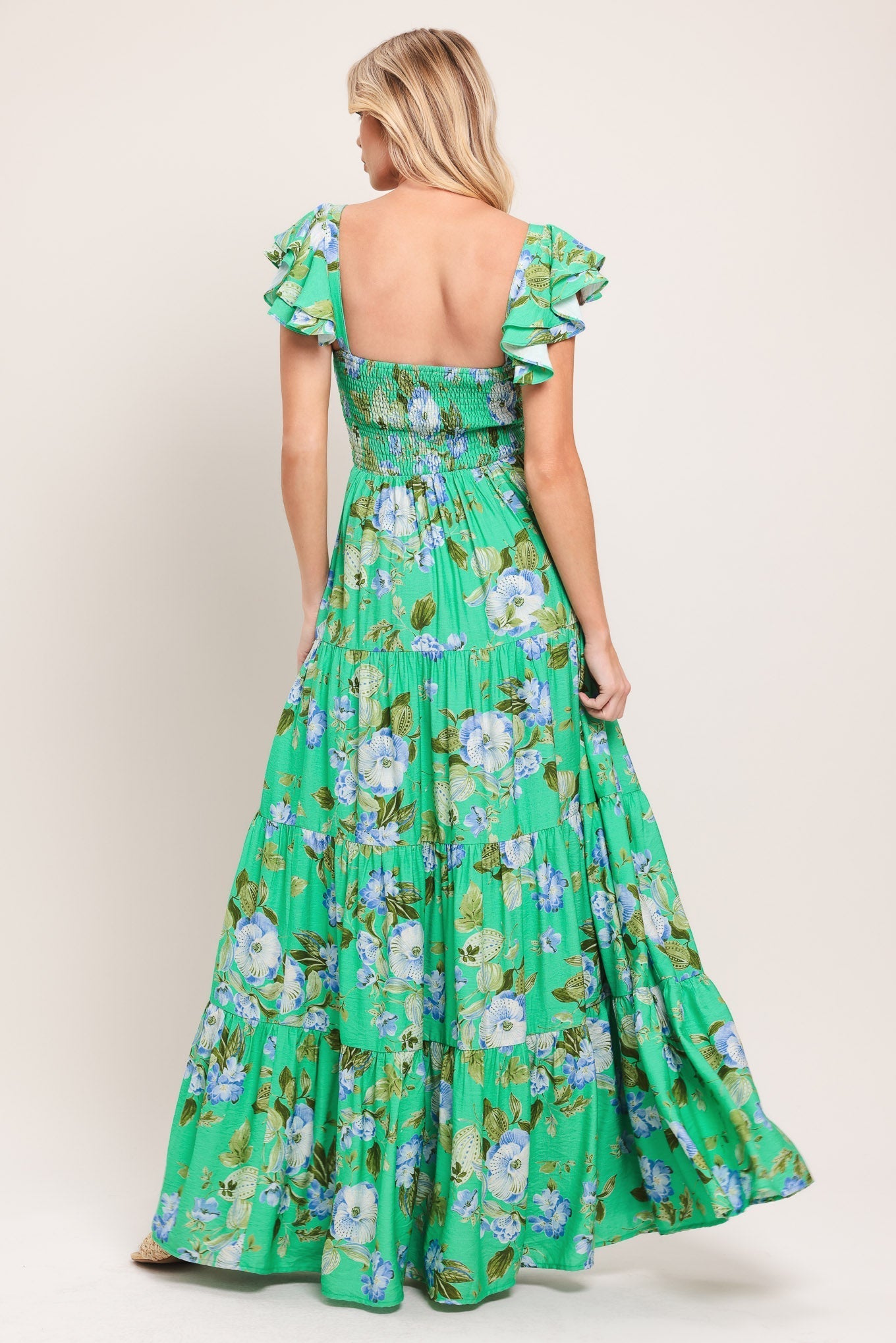 FRESH BLOSSOM GREEN FLORAL MAXI DRESS